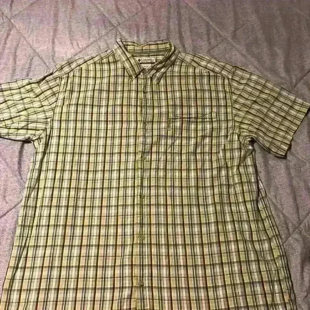 Columbia Mens XXL Green Brown Plaid Short Sleeve Button‎ Down Shirt Outdoor